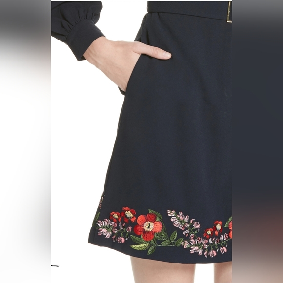 Ted Baker London Silia Kirstenbosch Embroidered Dress Blue Belt Long Sleeve XS - Picture 2 of 16